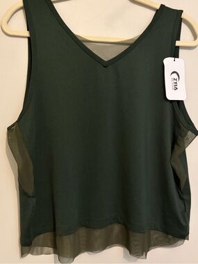 Zyia Olive Green Mesh Double V Tank Top XL X-Large new
